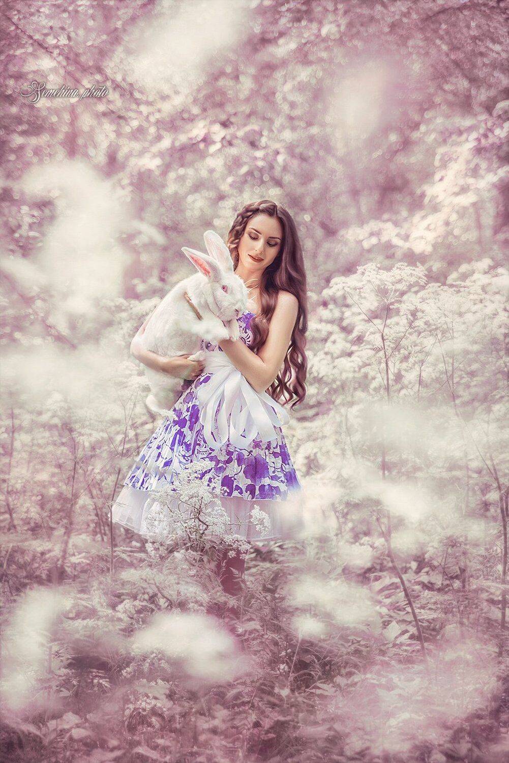 девушка, алиса, кролик, сказка, сиреневый, портрет, girl, rabbit, alice, portreit, magic, fairy tale, Марина Семёхина