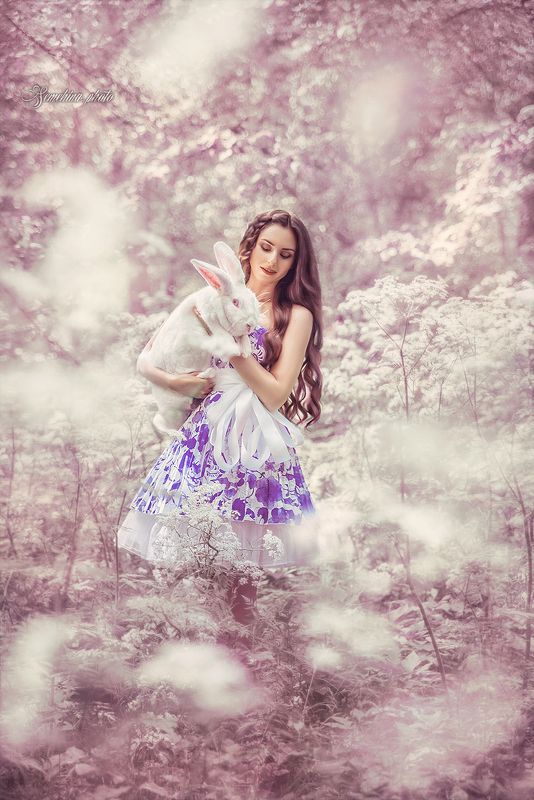 девушка, алиса, кролик, сказка, сиреневый, портрет, girl, rabbit, alice, portreit, magic, fairy tale  фото превью