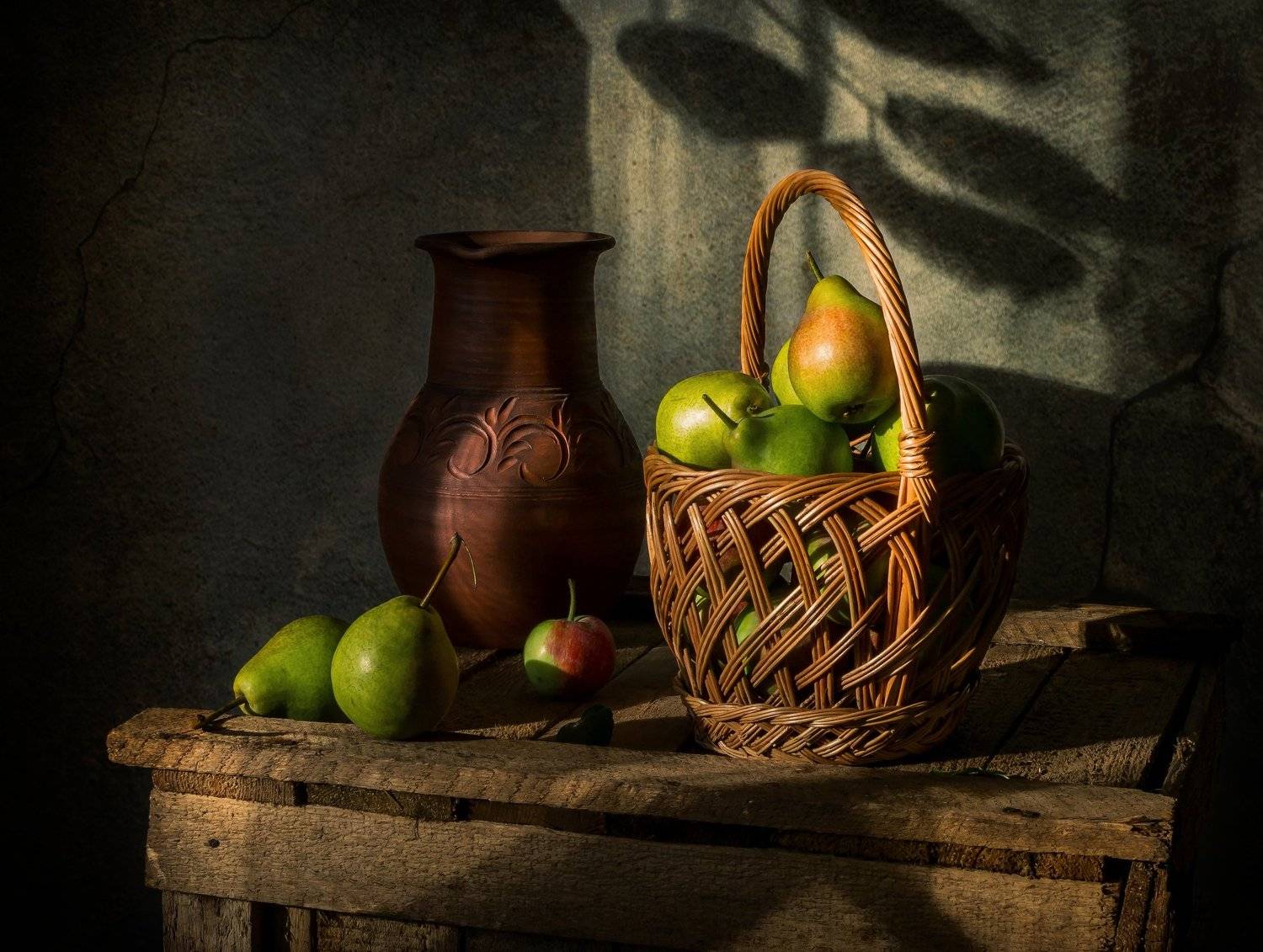 груши, корзина, кувшин, натюрморт, Андрей Угренинов