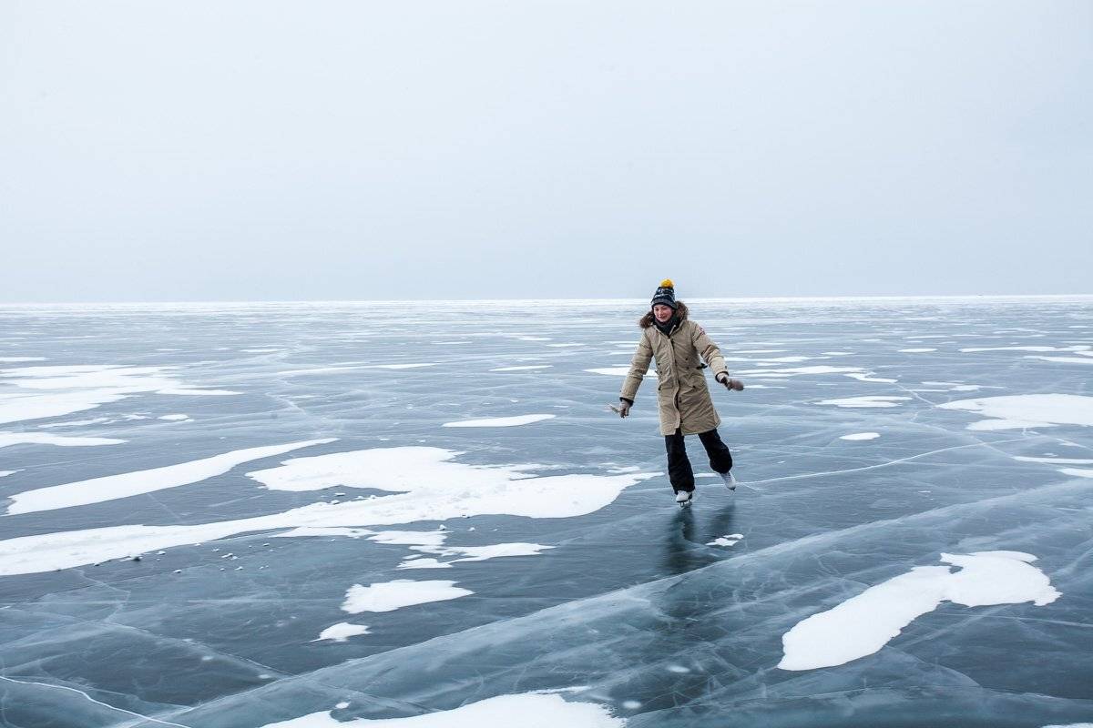 Байкал, зима, лед, девочка, коньки, озеро, Сергей Козинцев