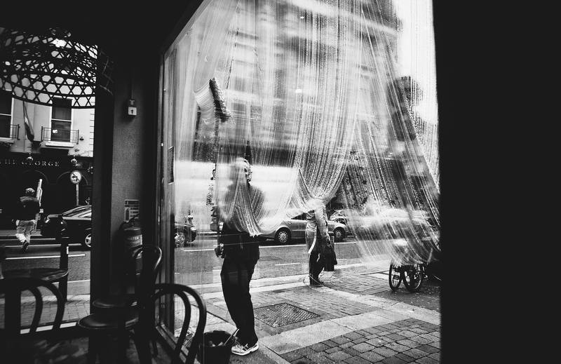 city, coffee, employer, black and white, shadows, light, window, lines Curtain фото превью