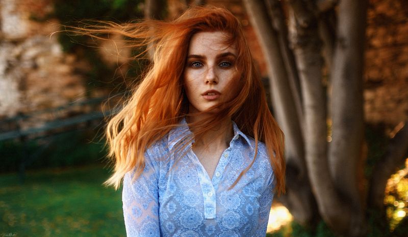 35mm, portrait, hair, eyes, pretty, face, beautiful, natural light, beauty, freckles, redhead, colorful, art, model Christine фото превью