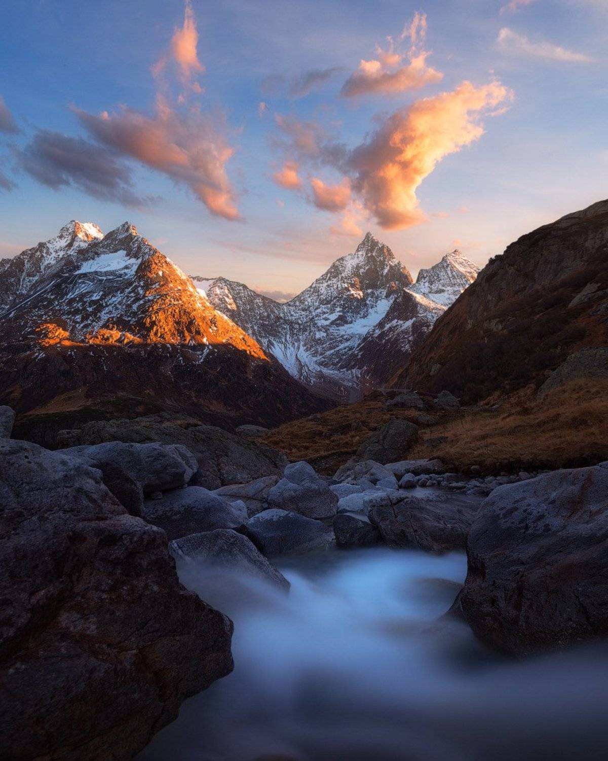 швейцария, горы, небо, вода, ручей, альпы, скалы, вечер, закат, Cтанислав Малых