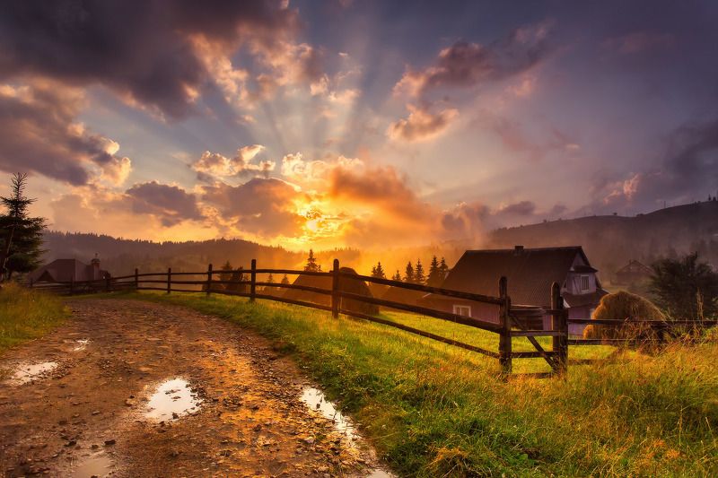 вечер, горы, деревня, закат, июль, карпаты, лето Карпаты. Летний вечер фото превью