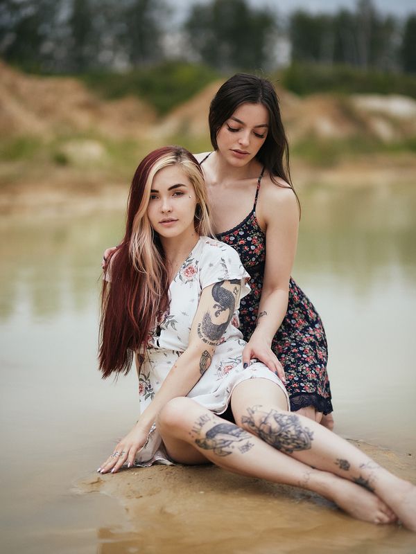 песок, вода, девушки, лето, платья, естественный свет Девушки фото превью