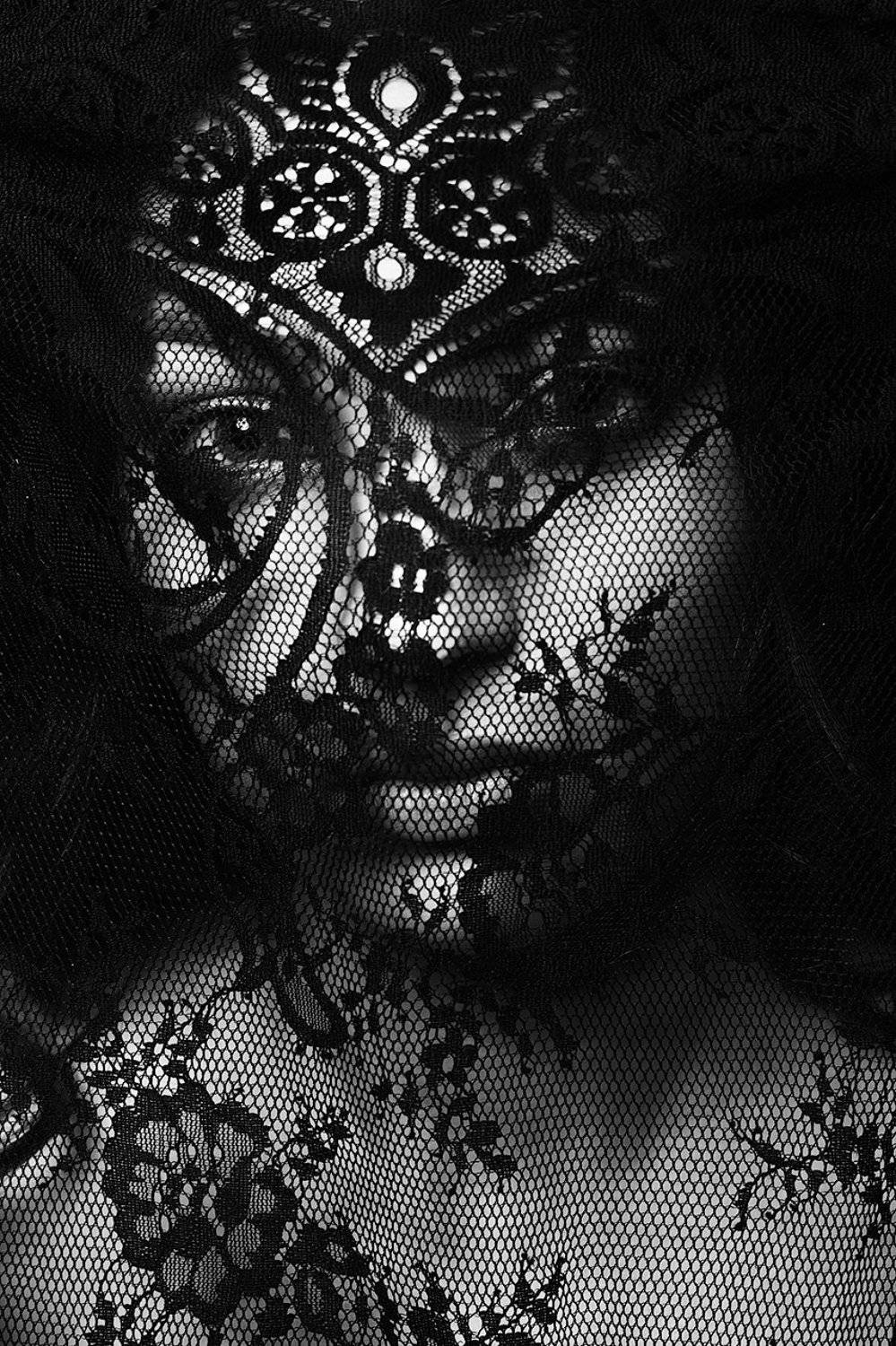 мода, чб, красота, девушка, кружева, лицо, близко, крупный план, студия, , Дарья Комарова
