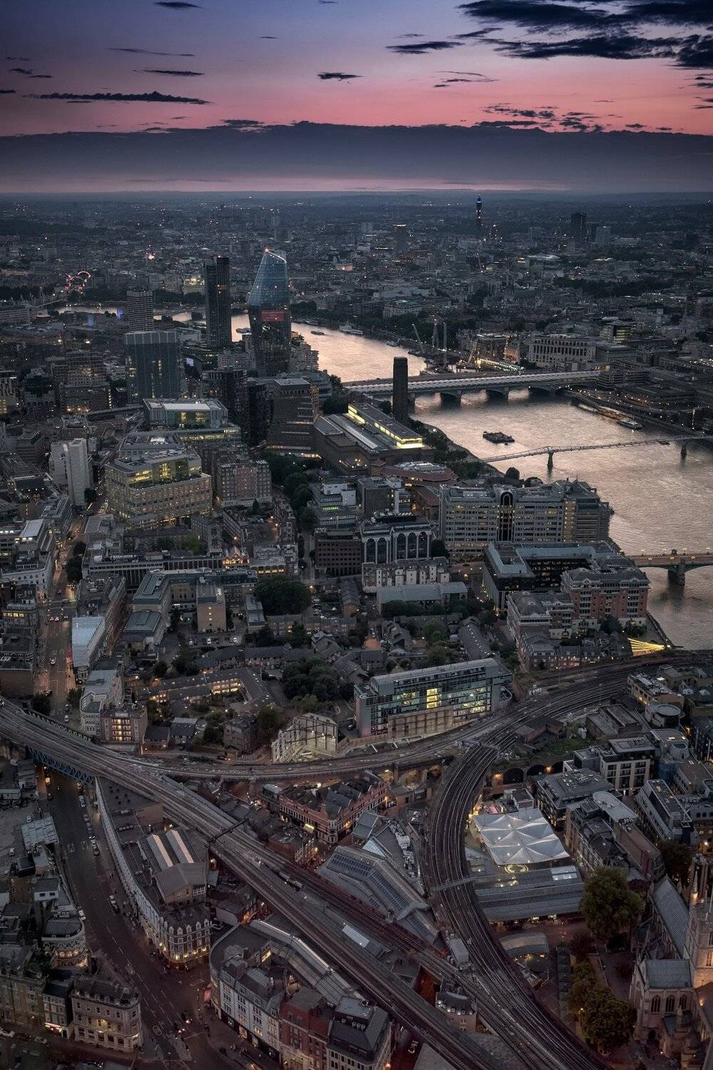 пейзаж, лондон, shard, город, темза, река, вечер, закат, Андрей Чиж