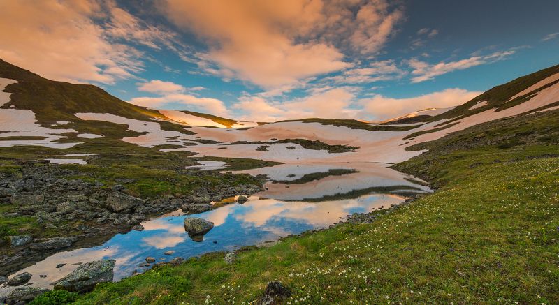 кавказ, горы, кчр, загедан, озеро, июнь, 2018 ВОТ И УТРО ПРИШЛО фото превью