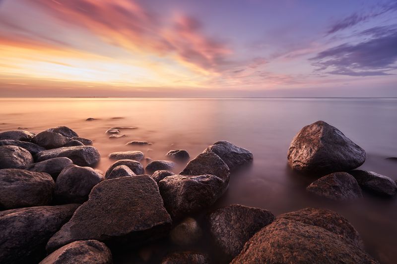 финский залив, закат, морской пейзаж, вода О чём молчат камни, когда солнце садится? фото превью