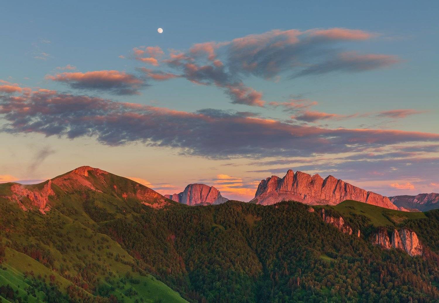 западный кавказ ачешбок асбестная багрянец закат луна июнь, Николай Мысливцев