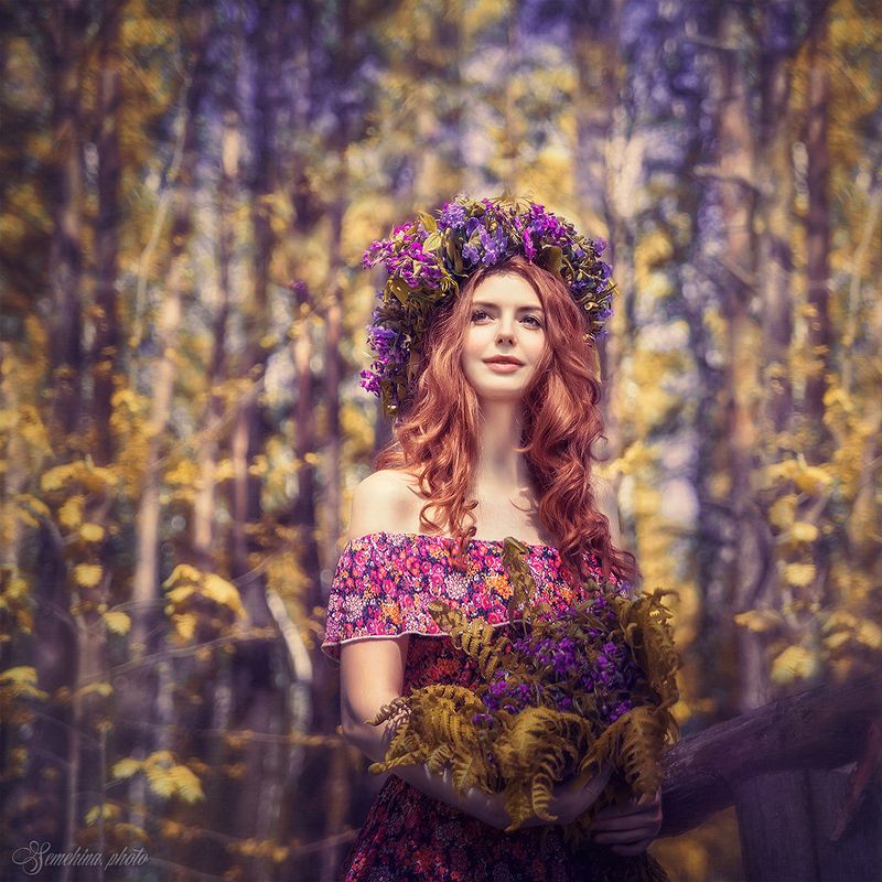 девушка, портрет, фиолетовый, лес, солнце, лето, girl, portreit, summer, sun, violet, happiness  фото превью