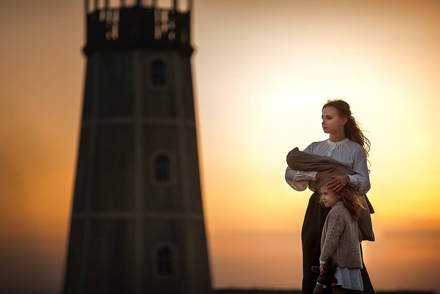 Семья, мама и дети, семейное фото, на закате, маяк, Ирина Ганич