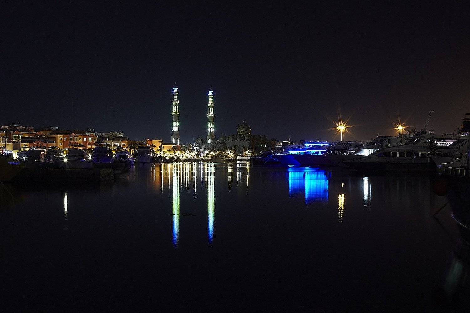 night, marina, mosque, Оксана Каменская