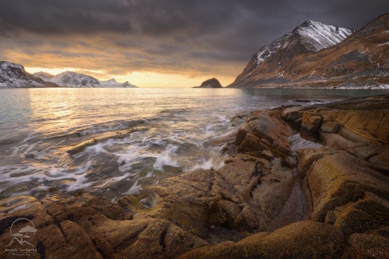 пейзаж, природа, море, норвегия, лофотены Haukland фото превью