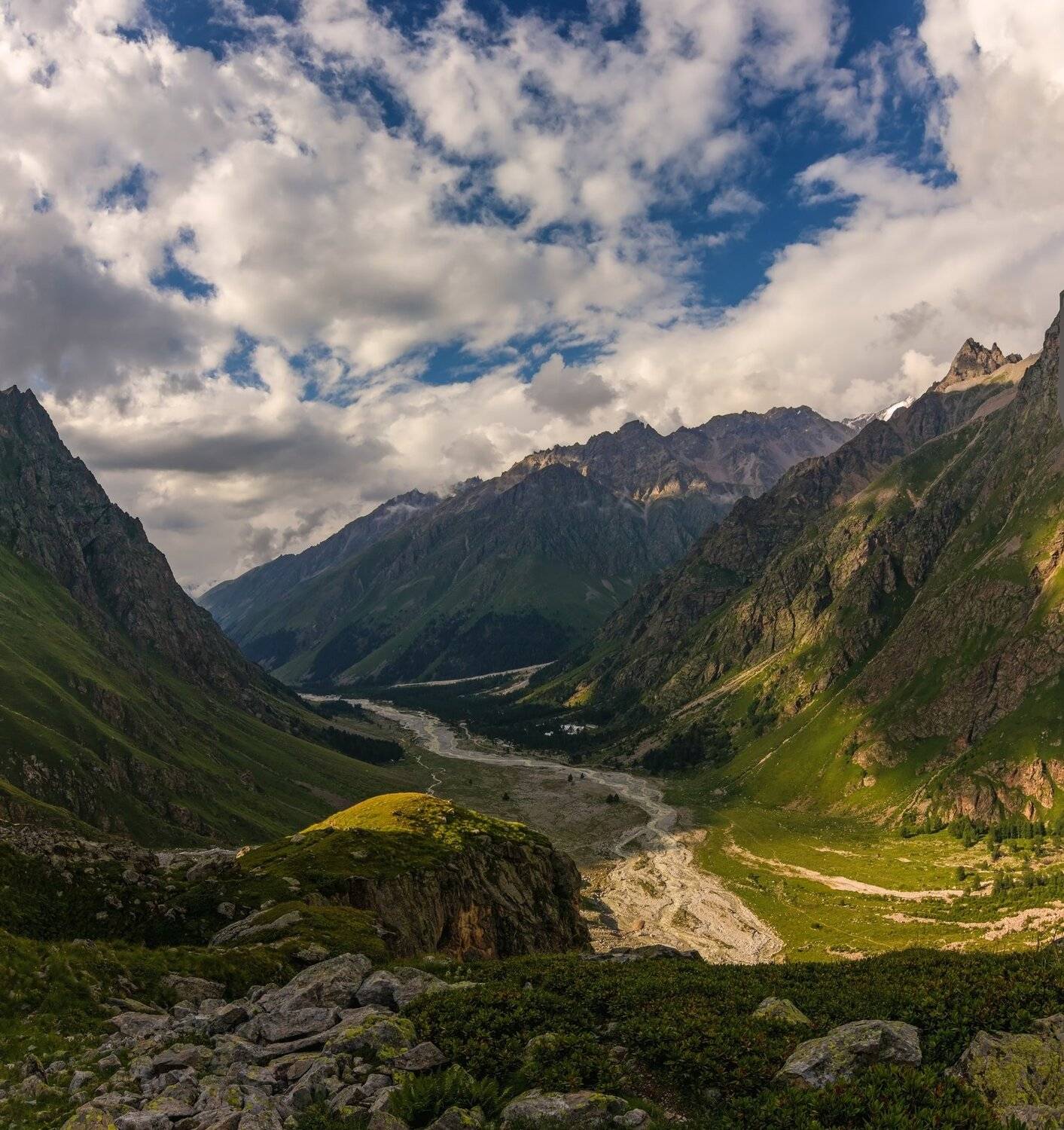 горы, река, кавказ, облака, Эстелла