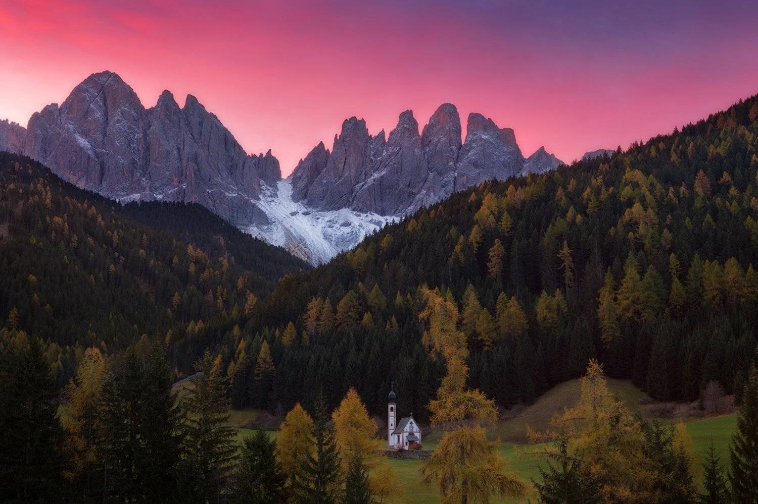 italy, sunrise, dolomites, santa maddalena, odle, val di funes, geisler, south tyrol, alps, италия, доломиты, Alex Yurko