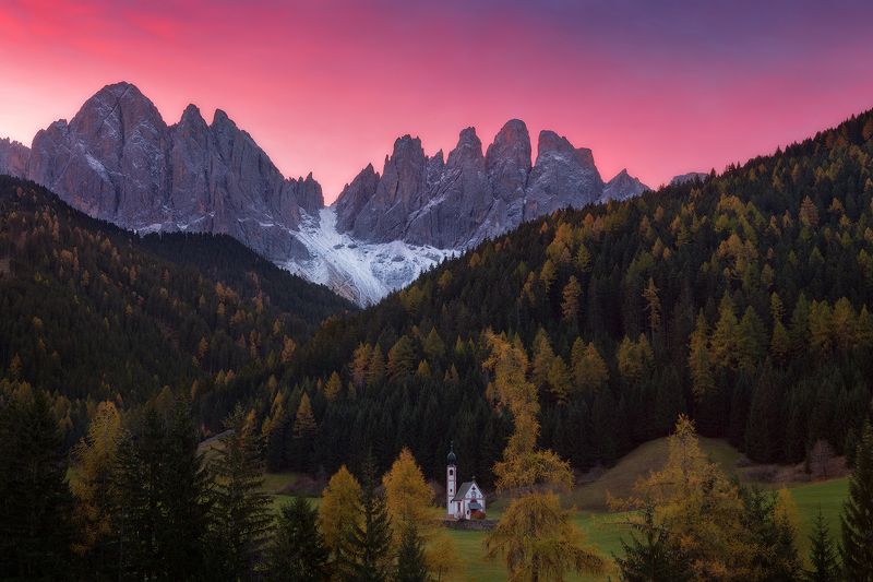 italy, sunrise, dolomites, santa maddalena, odle, val di funes, geisler, south tyrol, alps, италия, доломиты Italy. Dolomites фото превью