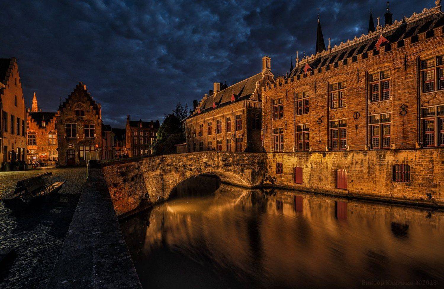 brugge, bruges, брюгге, ночь, канал, Виктор Климкин