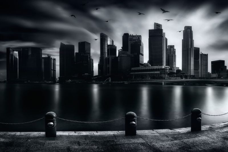 чб, город, городской пейзаж, сингапур Непогода фото превью