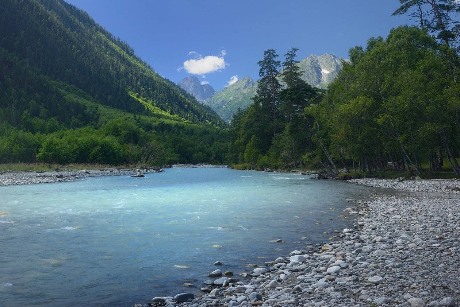 горы лето утро аксаут река, Александр Жарников