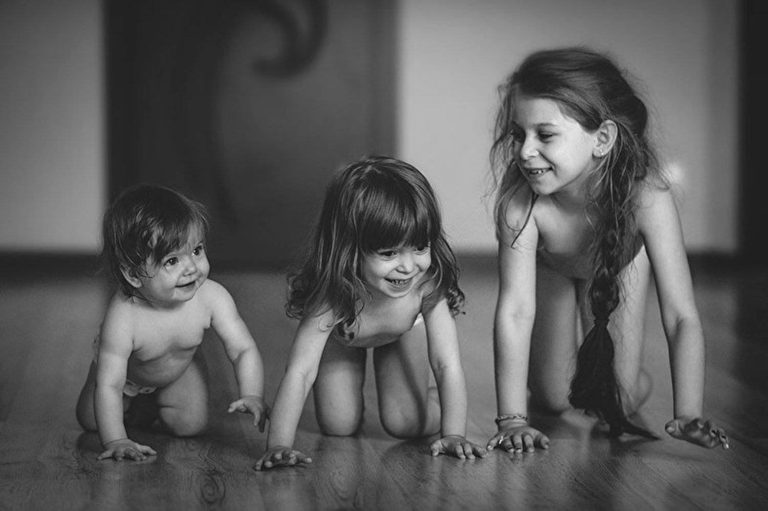 Три девочки, сестры, ч/б, девочки, Ирина Ганич