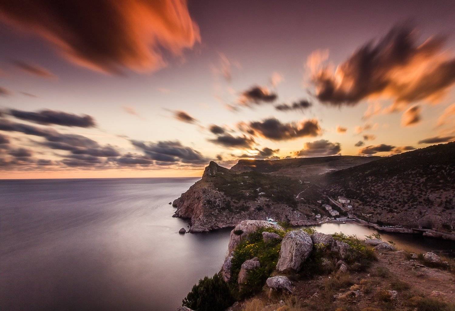 море, черное море, бухта, вода, небо, закат, вечер, скалы, горы,  sea, black sea, seascape, water, sky, evening, sunset, rocks, mountains, Сергей Шабанов