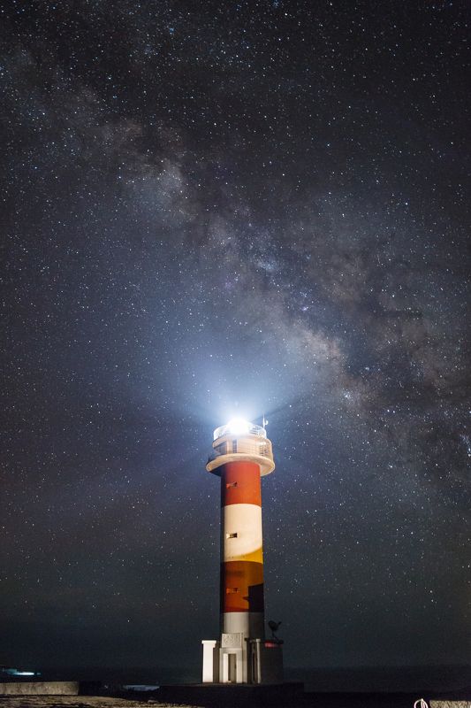 Остров Ла Пальма, Млечный путь, маяк, лучи света  Маяк и вечность фото превью