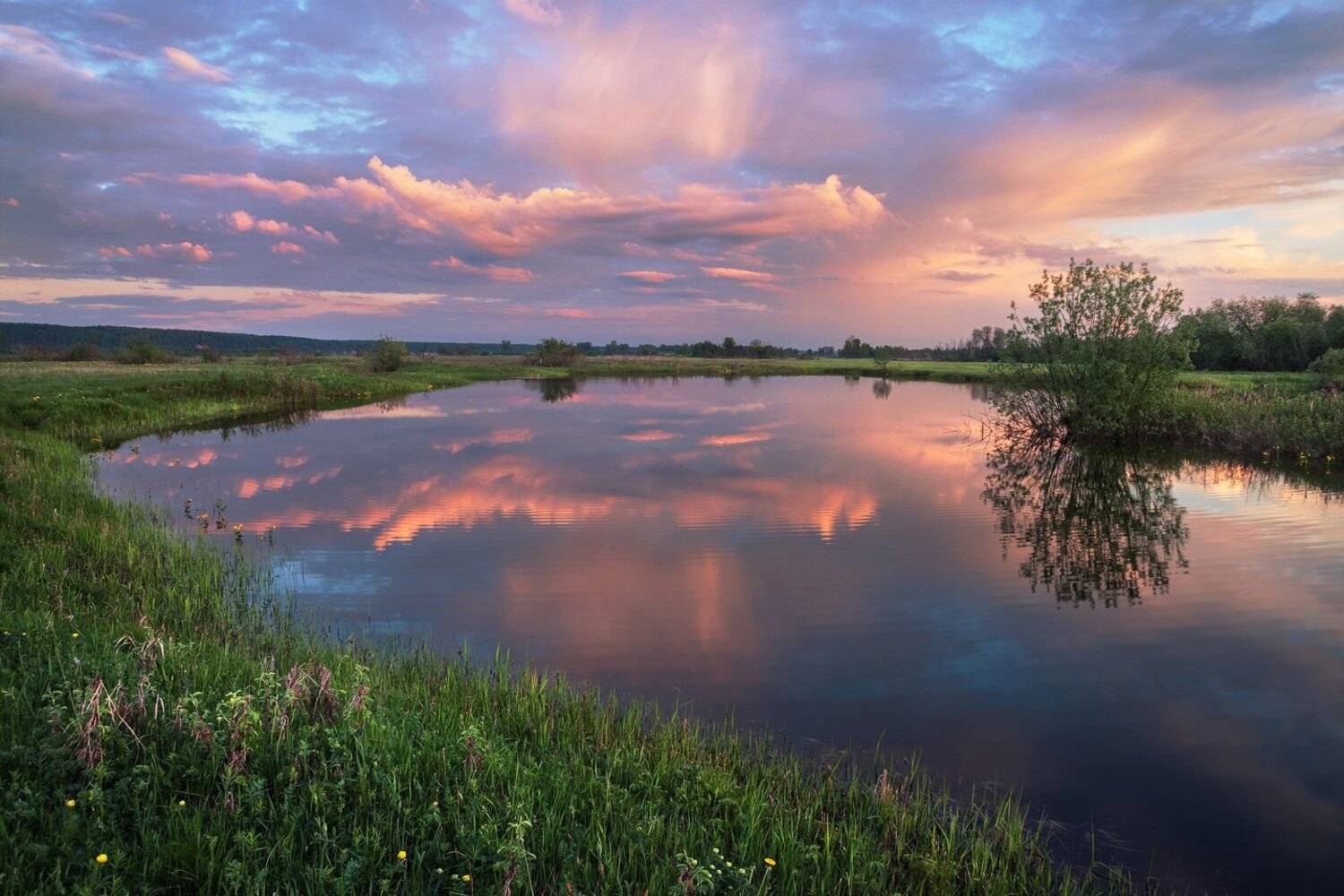 закат, весна, озеро, пруд, отражение, небо, Смольский Евгений