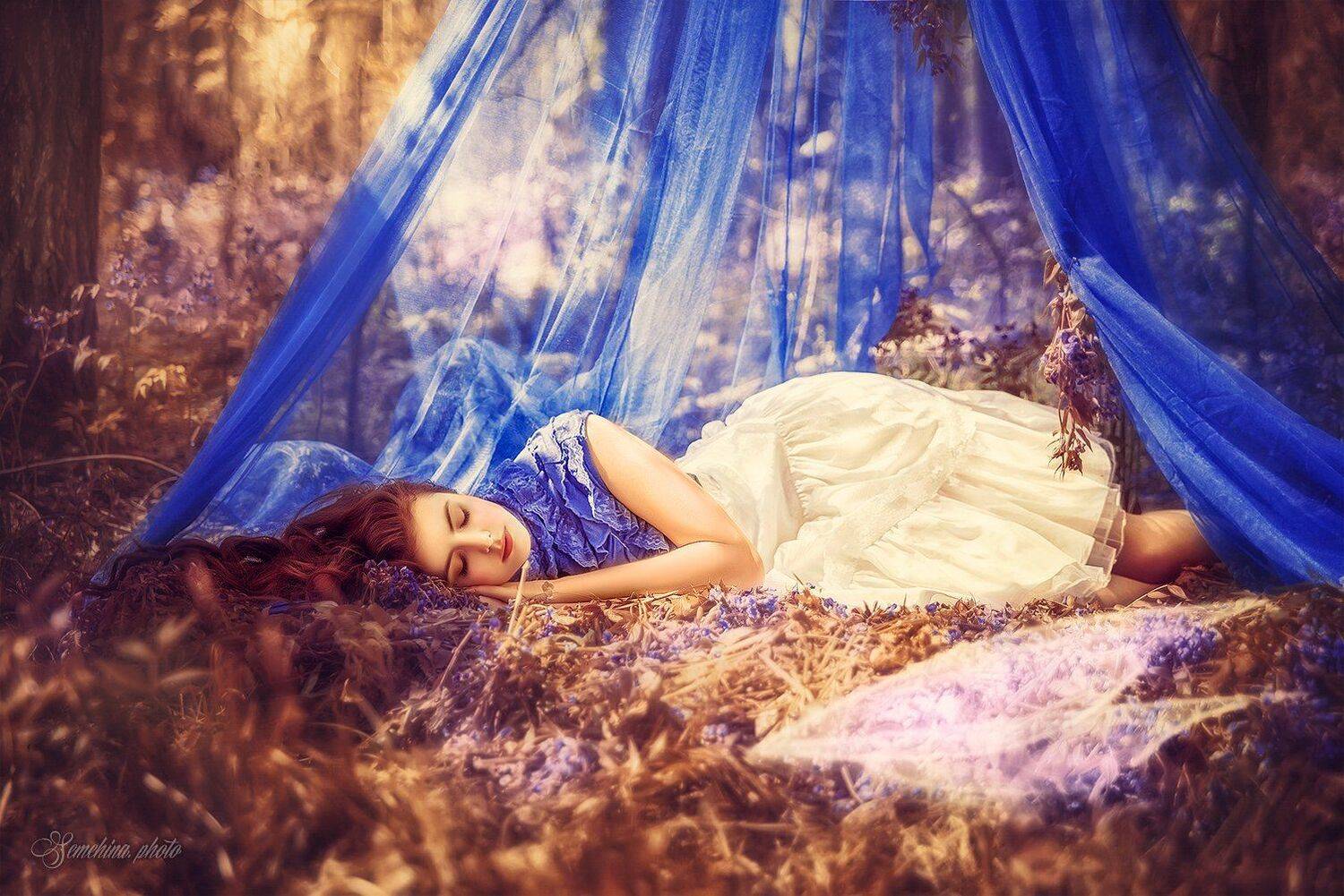 девушка, портрет, принцесса, сказка, дюймовочка, синий, лето, girl, portreit, princess, fairy tale, blue, summer, Марина Семёхина