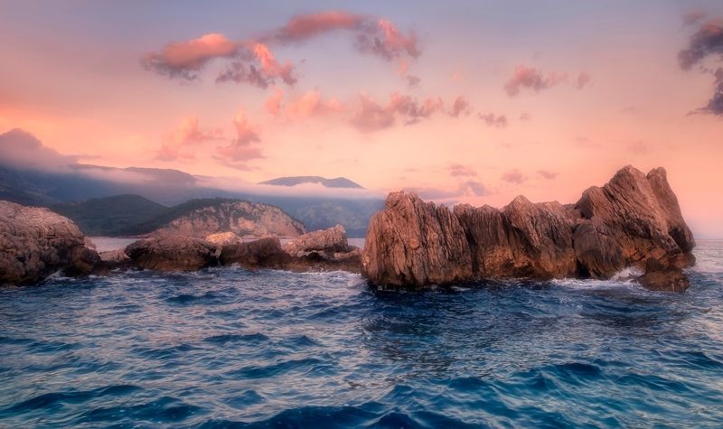 пейзаж,море,скалы,вечер,закат Закат. фото превью