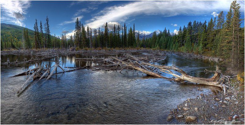 rocky, river, mountains, brushwood  фото превью