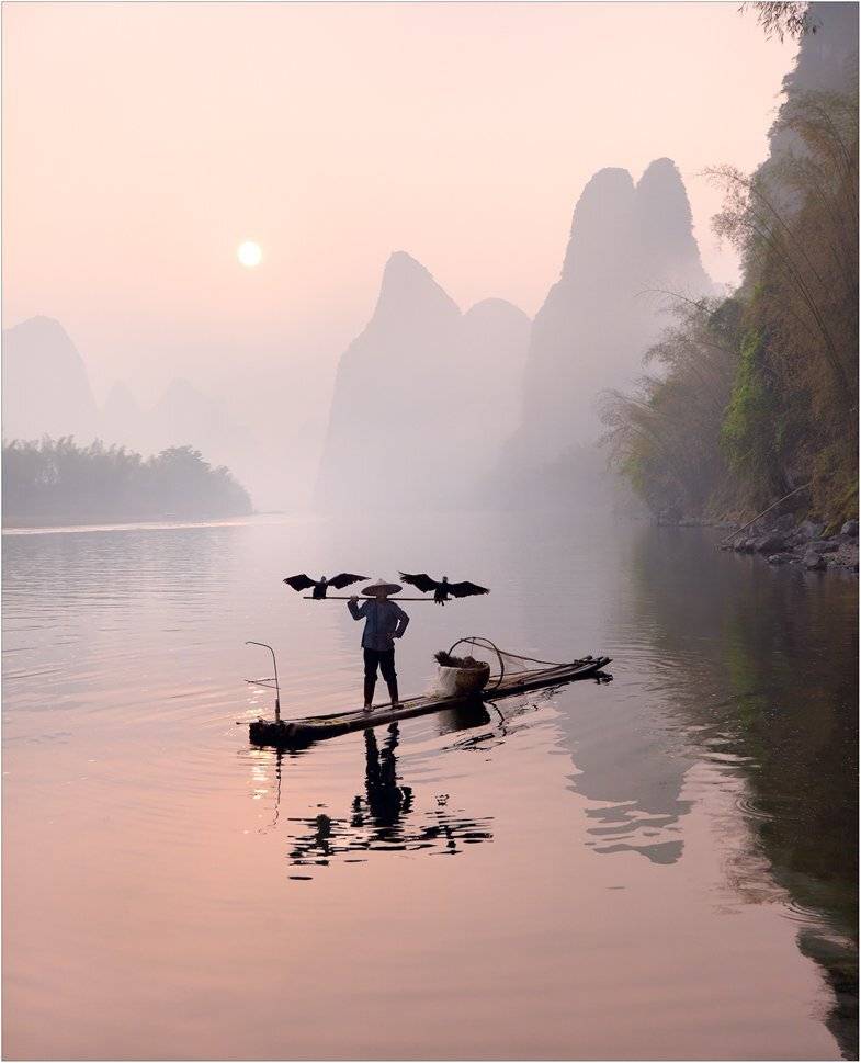 китай, река ли, лодка, рыбак, бакланы, izh Diletant (Валерий Щербина)