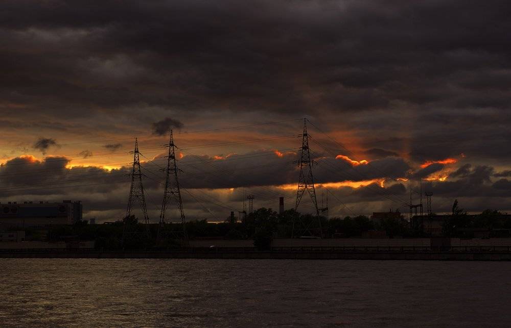 москва, лэп, закат, andrey