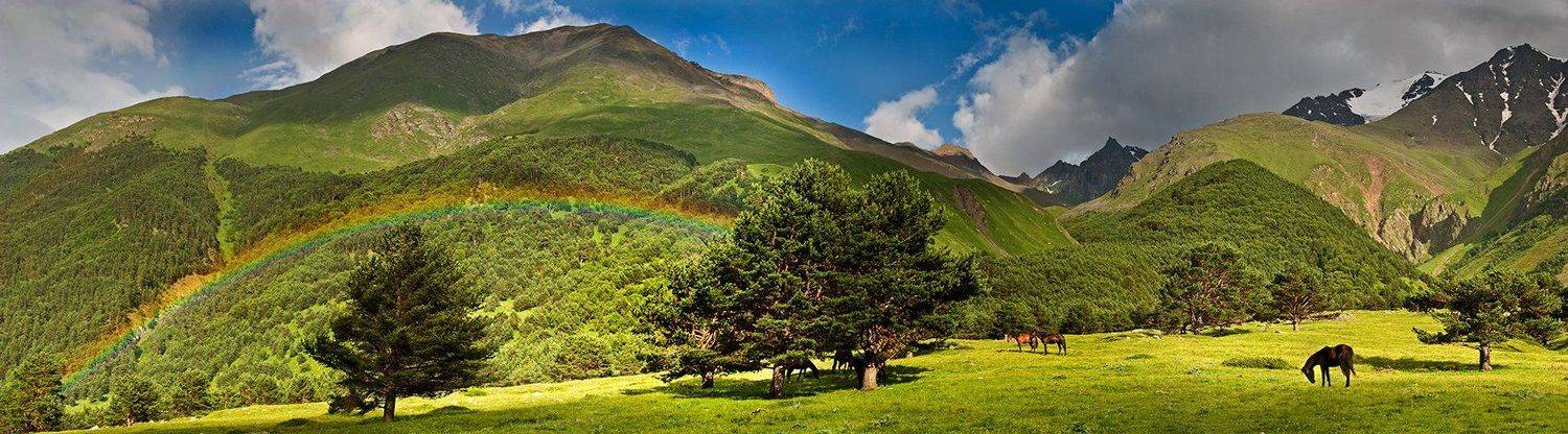 радуга, лошади, облака, горы, чегемское ущелье, кбр, Zaur Vorokov