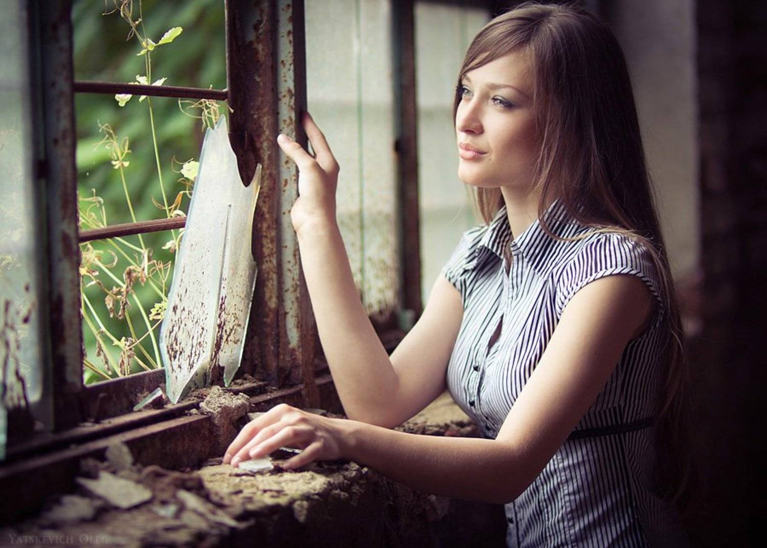 окно, даша, девушка, портрет, стекло, Олег Яцкевич