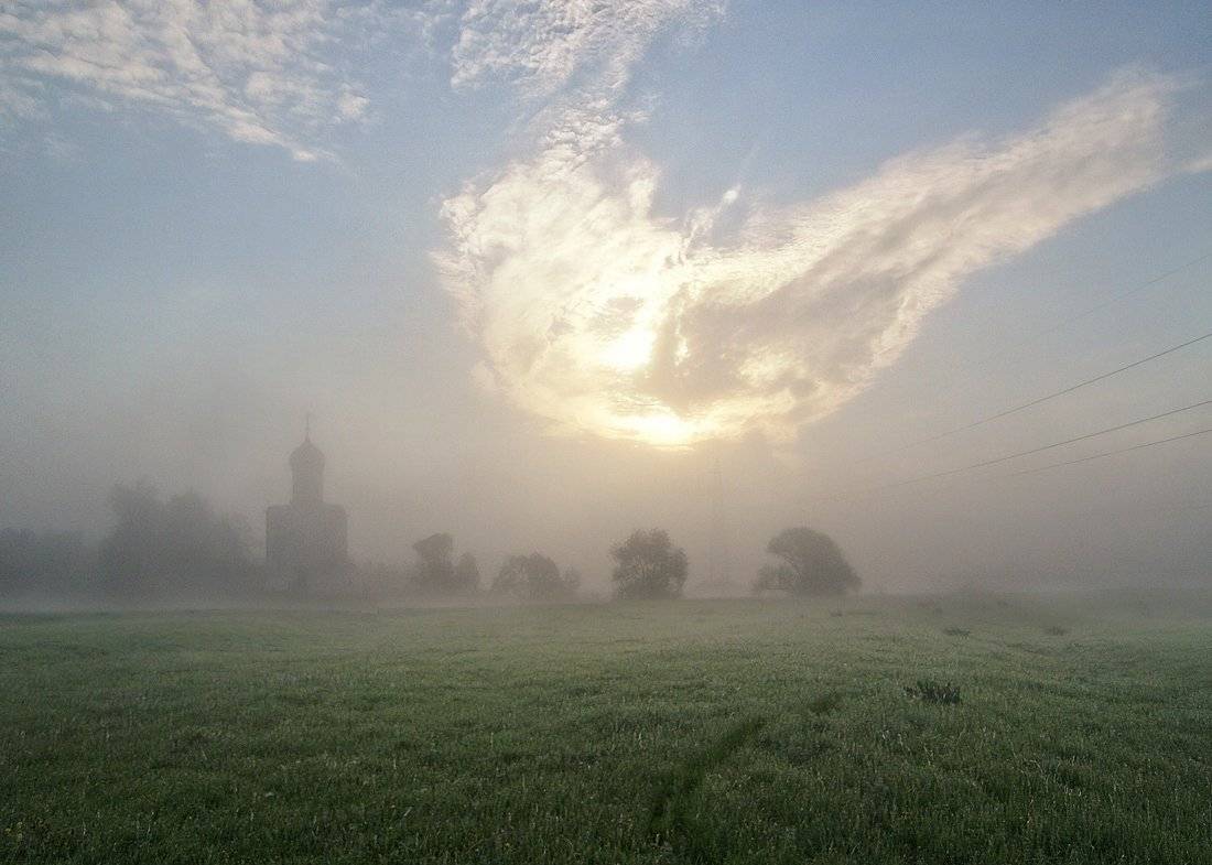 туман, нерли, на, покрова, восход, свет, облако, солнце, лэп, Марина Брыдня