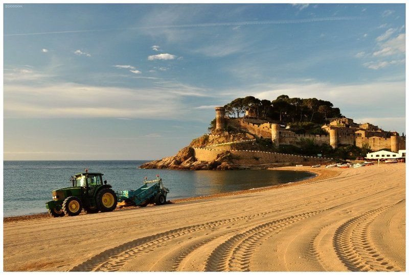 испания, тосса, де, мар, море, берег, крепость, трактор  фото превью