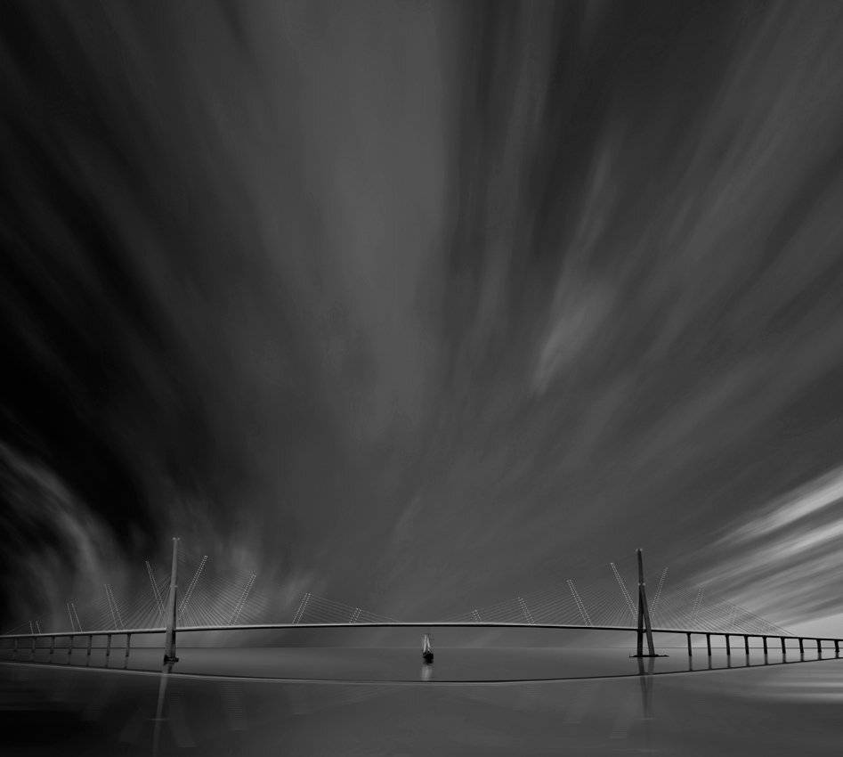 bridge, sailing, boat, stars, light, reflection, water, ocean, france, Caras Ionut