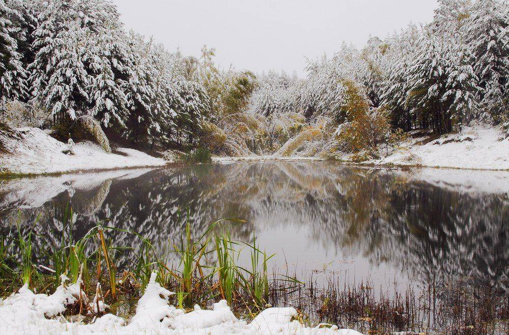 снег, сентябрь, осень, вода, Николай Морский