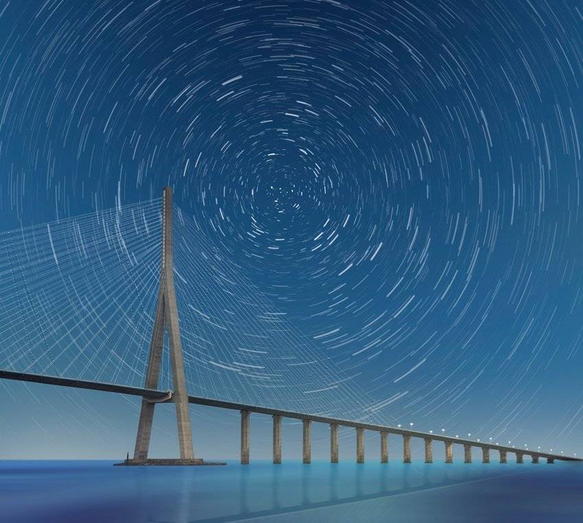 france, reflection, water, light, stars trails, bridge, ocean, Caras Ionut