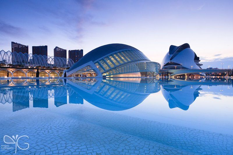 вечер, испания, архитектура, калатрава, сантьяго, искусств, и, наук, город, валенсия, arts, of, city, valencia, and, sciences, spain, architecture  фото превью