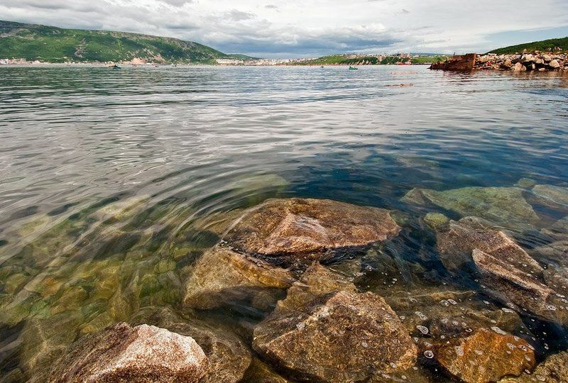 лето, море, охотское, магадан, бухта, нагаева, сопки, чайки, лодка, , бревно  фото превью