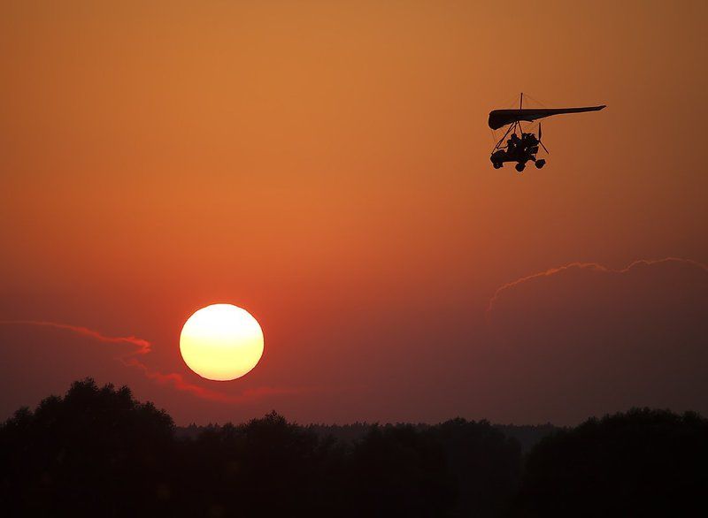 дельтолёт, закат  фото превью