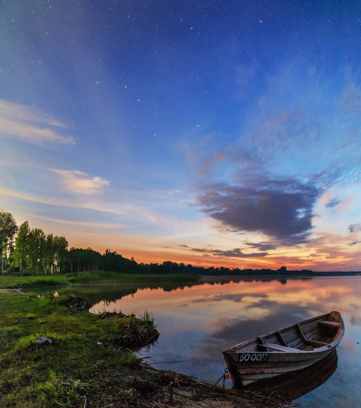 Браславские озера, отражение, Большая медведица, Большой ковш  После заката на Браславских  фото превью