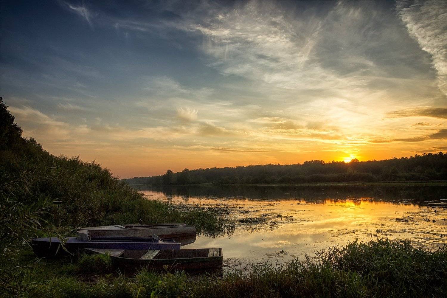 закат, лето, река, небо, облака, отражение, солнце, Пушкарев Николай