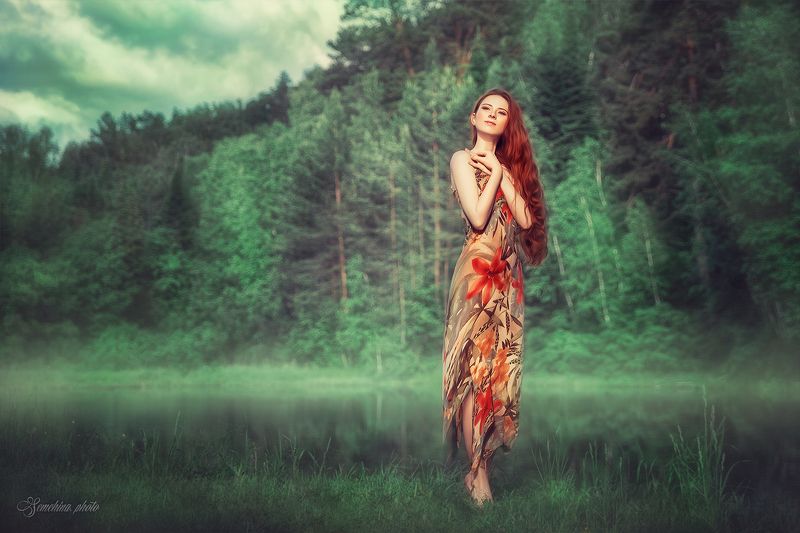 девушка, портрет, русалка, озеро, природа, рыжие волосы, girl, portreit, nature, mermaid, lake, red hair, ginger  фото превью