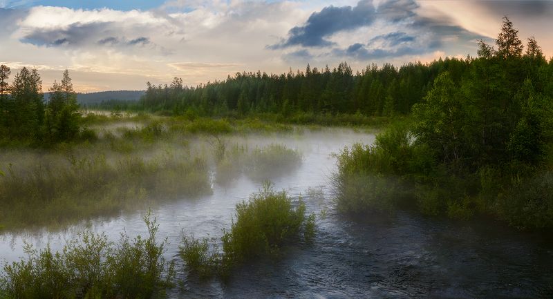 туман, река, лес, тайга, тында, амурскаяобласть, закат, Перед грозой фото превью
