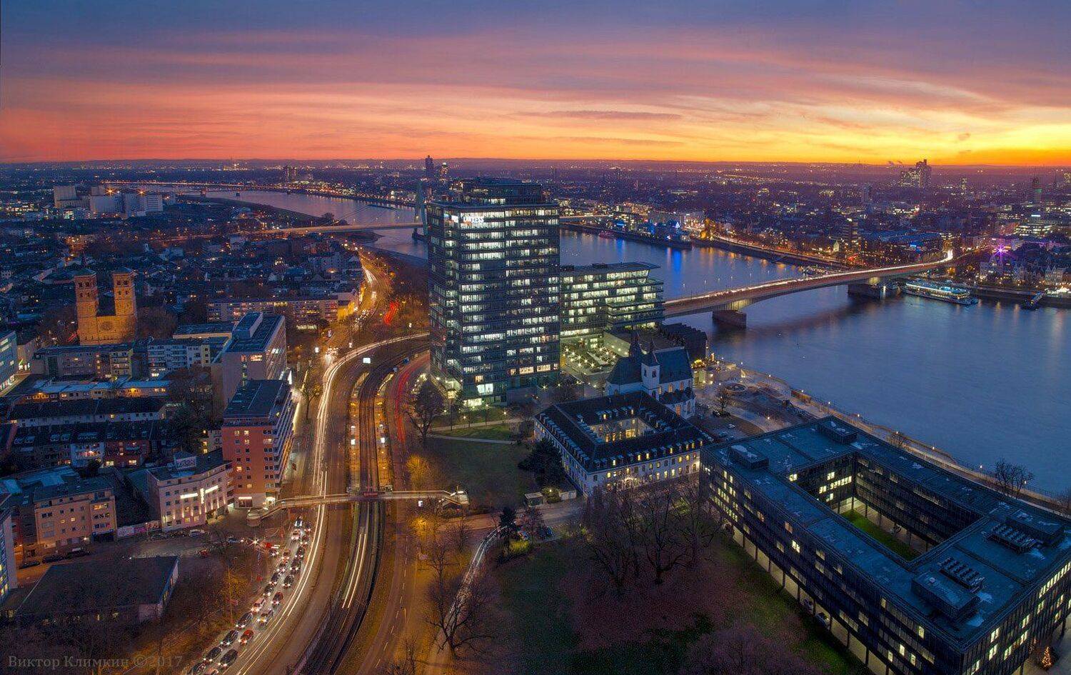 k&ouml;ln, colonia, кёльн, рейн, река, вечер, германия, Виктор Климкин