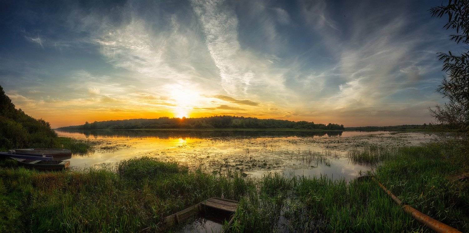 закат, лето, река, небо, облака, отражение, солнце, Пушкарев Николай