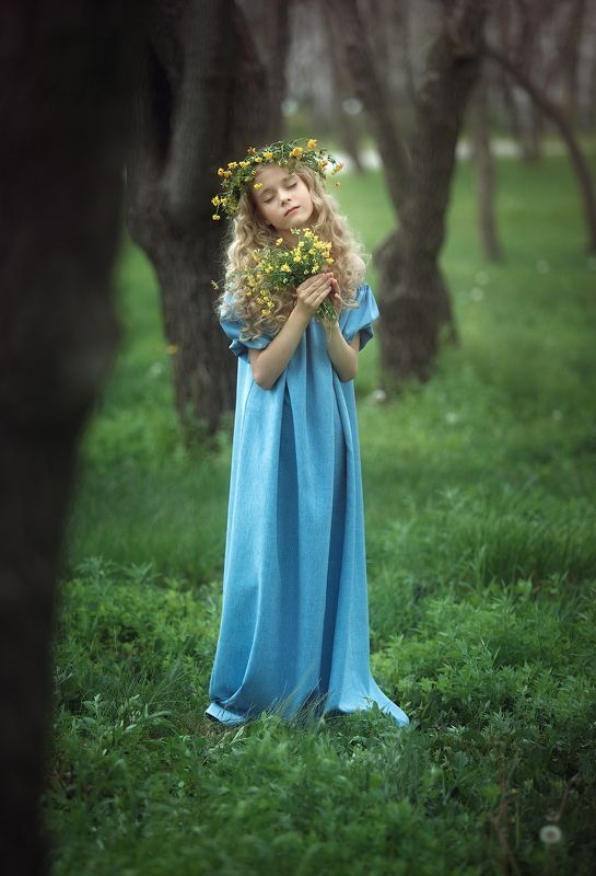 дети, лето, цветы, лес, эмоции  фото превью